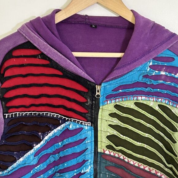 All That Jazz Women's Zip Front Hoodie Size XL Multicolored Boho Nepal Jacket - Picture 3 of 10
